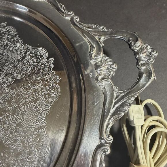 Eton Silver Inc. 709M Silverplate Footed Heated Warming Tray Platter 14" Works! - Picture 5 of 10